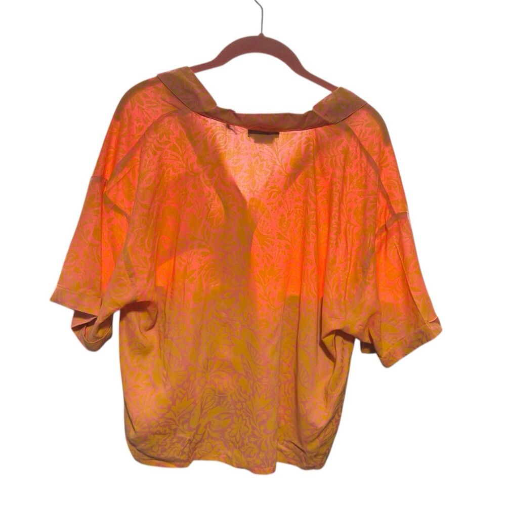 prAna Iguala Top Women’s XL NWT Orange Coral Floral Button Front - Picture 4 of 7